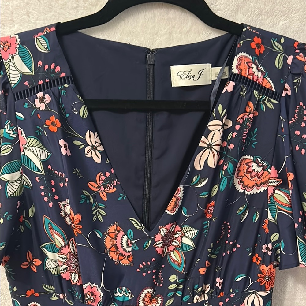 Eliza J Navy and Pink. Floral Ruffled Tiered Sundress - Picture 8 of 10